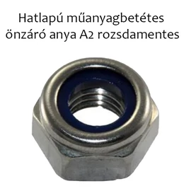 Hatlapú műanyagbetétes önzáró anya A2 rozsdamentes M6