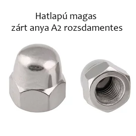 Hatlapú magas zárt anya A2 rozsdamentes M6
