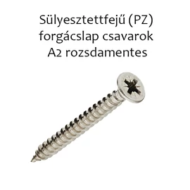 Sülyesztettfejű (PZ) forgácslapcsavarok A2 rozsdamentes 3,5x25