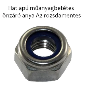 Hatlapú műanyagbetétes önzáró anya A2 rozsdamentes