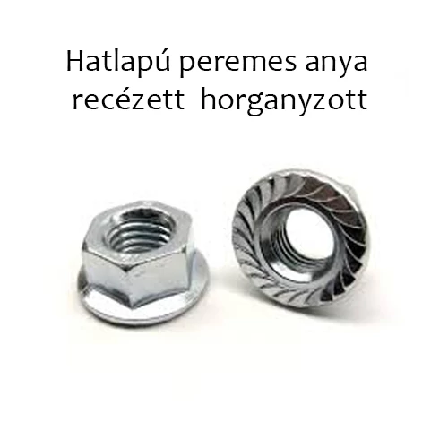 Hatlapú peremes anya recézett  horganyzott M6