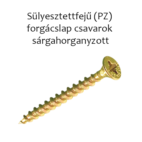 Sülyesztettfejű (PZ) forgácslapcsavarok sárgahorganyzott 4x25