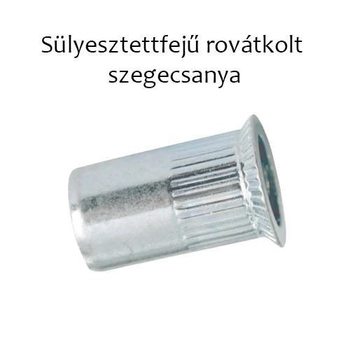Sülyesztettfejű rovátkolt szegecsanya, A2 rozsdamentes M 5x13,5 (1,5-4,0mm-ig)